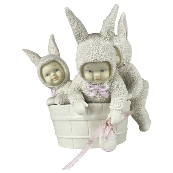 1995 Dept 56 Snowbunnies Figurine Rub A Dub Dub 3 Bunnies In A Tub Easter Egg - Picture 3 of 10